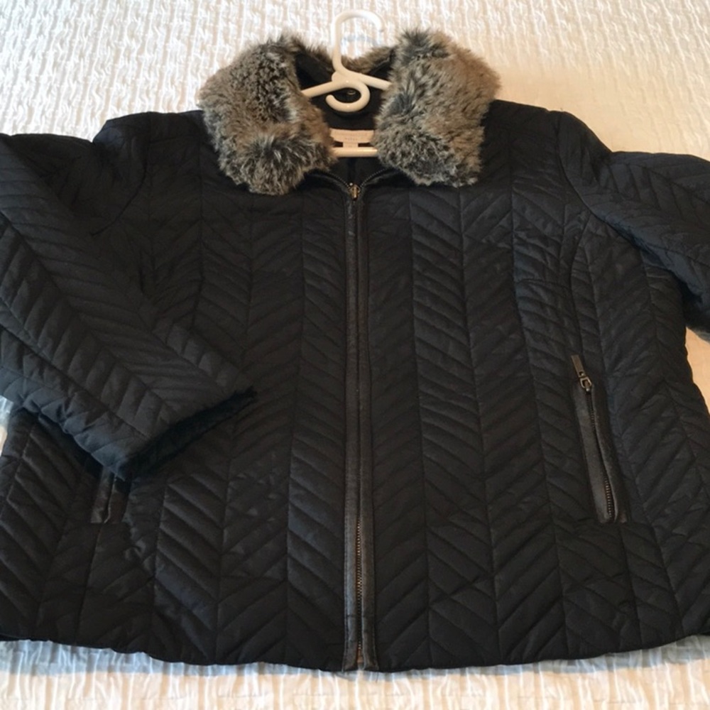 Charter Club Woman Black Winter Coat w/detachable Fur Collar Size 1X